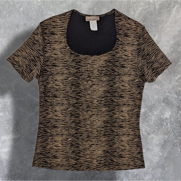 VINTAGE Grunge Susan Lawrence Slinky Travelers Knit Style Tiger Print Skirt Set - Picture 10 of 11